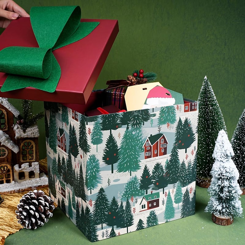 LaRibbons Large Christmas Gift Boxes with Lids,10x10x10 Inches Christmas Tree Design Folding Square Gift Boxes for Holiday Decorative,Xmas,Present,Storage,Green - Image 3